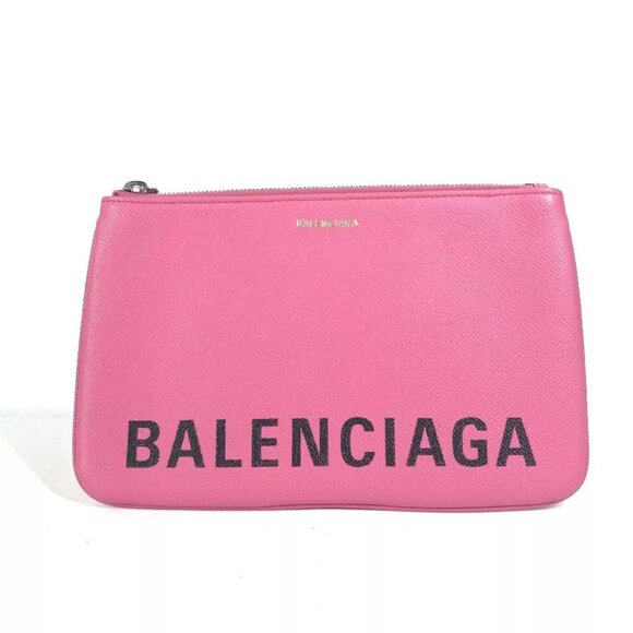 BALENCIAGA 545773 logo VILLE pouch bag Clutch bag Leather pink/Black